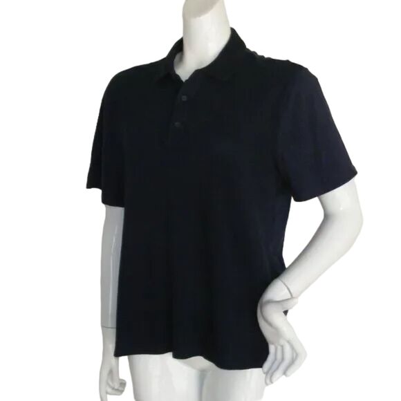 VINCE Polo Shirt, L, Slub, Navy Blue, Short sleeves, Collared, 3 buttons - Picture 3 of 10
